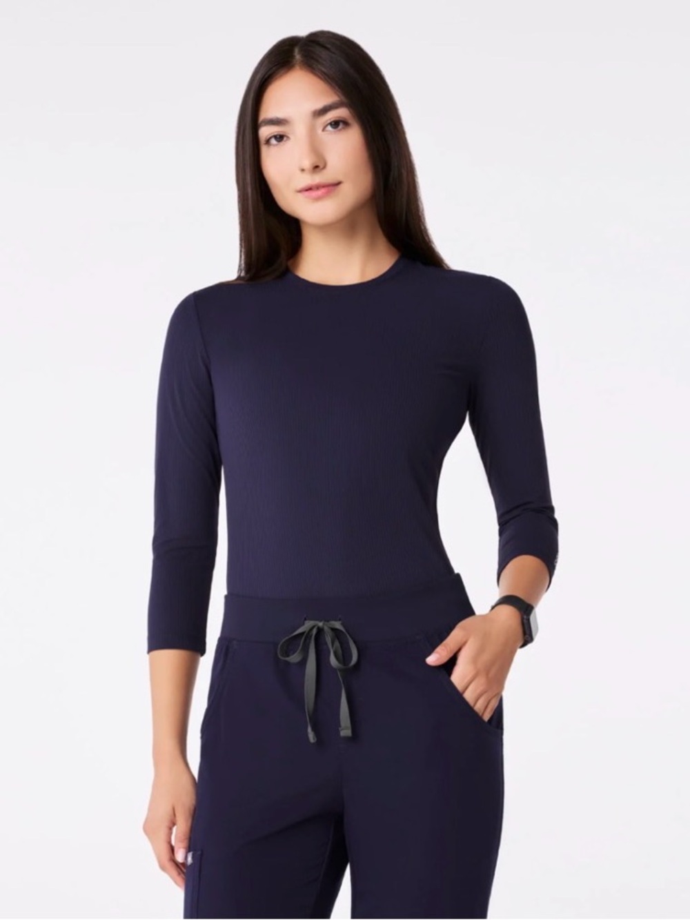 Figs 3/4 length sleeve underscrub in heathered blue